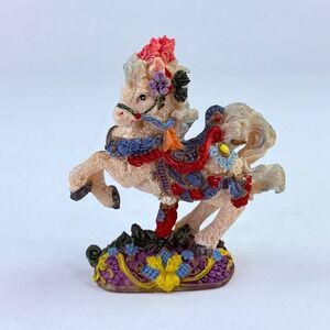 Ames Vintage Style Carousel Horse Figurine Multicolor Floral Resin Collectible